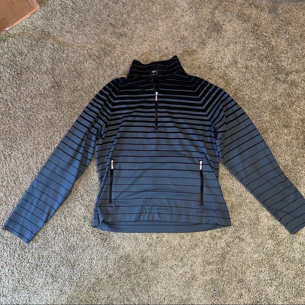 Nike Golf Dri Fit 1/4 Zip Pullover Sweater Womens Medium Grey Black Striped